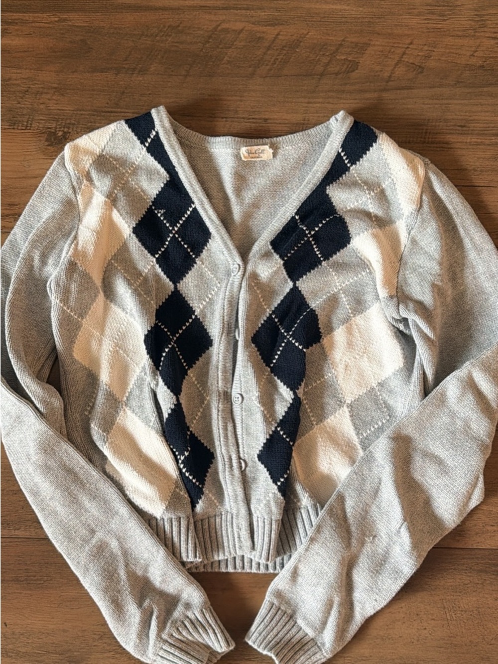 Light Gray Argyle Cardigan Sweater - Women
